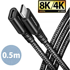 AXAGON BUCM32-CF05AB prodlužovací kabel USB-C (M) <-> USB-C (F), 0.5m, USB 20Gbps, PD 240W ALU oplet