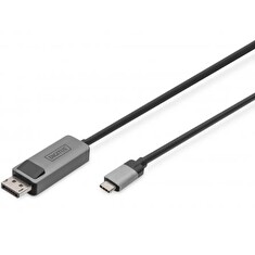 DIGITUS 8K@30Hz. USB type C na DP, Adaptérový kabel HBR3, hliníkové pouzdro, černá 2m