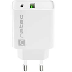 Universální nabíječka Natec RIBERA 20W 1X USB-A + 1X USB-C, bílá