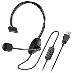 Genius HS-100U Headset, náhlavní, na jedno ucho, drátový, s mikrofonem, ovládání hlasitosti, USB, černý