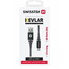 SWISSTEN DATOVÝ KABEL KEVLAR USB / USB-C 1,5 M ANTRACIT