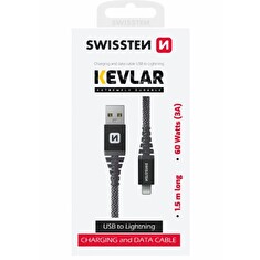 SWISSTEN DATOVÝ KABEL KEVLAR USB / LIGHTNING 1,5 M ANTRACIT