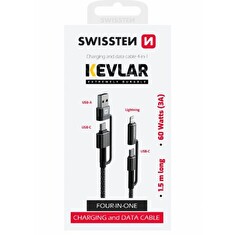 SWISSTEN DATOVÝ KABEL KEVLAR 4in1 3A 1,5 M ANTRACIT