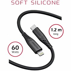 SWISSTEN DATOVÝ KABEL SOFT SILICONE USB-C / LIGHTNING 1,2 M 60W ČERNÝ