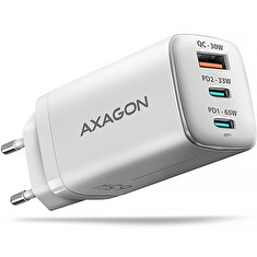 AXAGON ACU-DPQ65W, GaN nabíječka do sítě 65W, 3x port (USB-A + dual USB-C), PD3.0/QC4+/PPS/Apple