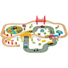 Vláčkodráha Bigjigs Rail dřevěná s venkovskou cestou 80 dílů