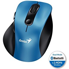 Genius Ergo 9000S, Myš, bezdrátová, optická, 2400DPI, 6 tlačítek, Bluetooth, 2.4GHz, USB, modrá