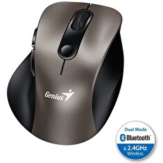 Genius Ergo 9000S, Myš, bezdrátová, optická, 2400DPI, 6 tlačítek, Bluetooth, 2.4GHz, USB, titanová