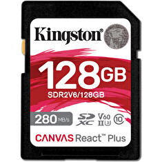 Kingston paměťová karta 128GB Canvas React Plus SDXC UHS-II 280R/100W U3 V60 for Full HD/4K