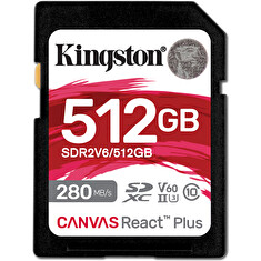 Kingston paměťová karta 512GB Canvas React Plus SDXC UHS-II 280R/150W U3 V60 for Full HD/4K