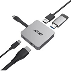 Acer 4in1 Type C dongle: 1x HDMI (až 4K@30Hz), 2x USB3.2 (5Gbps Data Transfer), 1x USB-C (Power Delivery max. 100W)