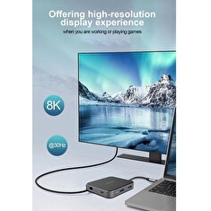 Acer 7in1 USB4 8K Multi Display hub: 1x HDMI (až 8K@30Hz), 1x Display Port (až 8K@30Hz), 1x USB-C (Data Transfer až 40Gb