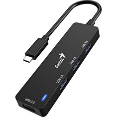 Genius UH-400 USB Hub, externí, USB-C na 4× USB 3.0, 15cm, černý