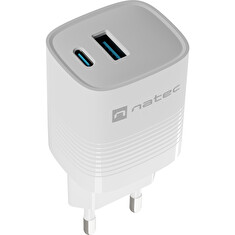 Universální USB nabíječka Natec RIBERA GaN 30W, 1X USB-A, 1X USB-C, Bílá