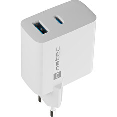 Univerzální USB nabíječka Natec RIBERA GaN 45W, 1X USB-A, 1X USB-C, bílá