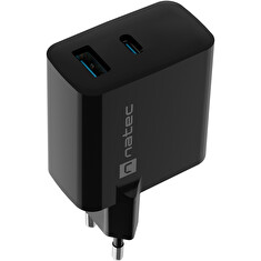 Univerzální USB nabíječka Natec RIBERA GaN 45W, 1X USB-A, 1X USB-C, černá