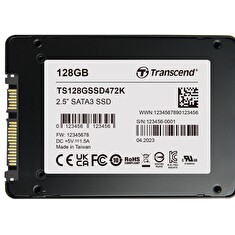 TRANSCEND SSD472K 128GB Industrial (3K P/E) SSD disk 2.5" SATA3, 3D TLC, BiCS5, 560MB/s R, 520 MB/s W, černý