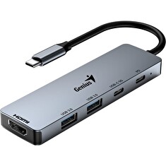 Genius UH-500 Dokovací stanice, USB-C, 1× HDMI, 2× USB 3.0, 2× USB-C, Power Delivery 100W, 15cm, šedá