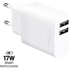 Síťová nabíječka FIXED s 2xUSB výstupem, 17W Smart Rapid Charge, bílá