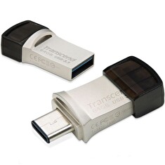 Transcend 64GB JetFlash 890, USB-C/USB 3.1 duální flash disk, malé rozměry, stříbrný kov, odolá prachu i vodě