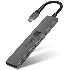 CONNECT IT CompactPRO USB-C hub + čtečka karet, (2xUSB-A 3.0, 1xUSB-C), externí, ANTRACITOVÝ