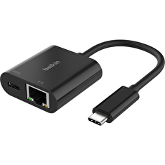 Belkin USB-C adaptér s Gigabit Ethernetem RJ45 + 100W napájení, černá