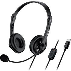 Genius HS-230U, Headset, náhlavní, drátový, s mikrofonem, ovládání hlasitosti, USB-C, černý