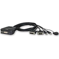 ATEN 2-port DVI KVM USB mini, integrované kabely, tlačítko pro přepínání