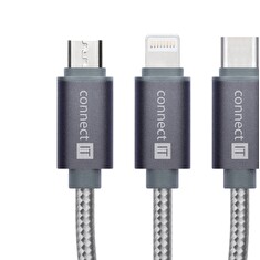 CONNECT IT Wirez 3in1 USB-C & Micro USB & Lightning, silver gray, 1,2 m