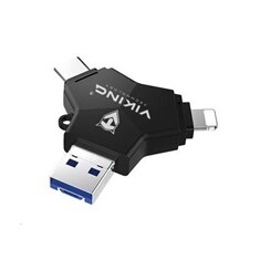 Viking USB Flash disk 3.0 4v1 s koncovkou Lightning/Micro USB/USB/USB-C, 64 GB, černá