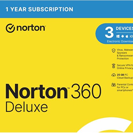 NORTON 360 DELUXE 25GB +VPN 1 uživatel pro 3 zařízení na 1rok