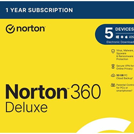 NORTON 360 DELUXE 50GB +VPN 1 uživatel pro 5 zařízení na 1rok