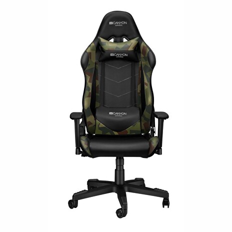 CANYON herní křeslo Argama, PU kůže, kovový rám, 90-165 °, 3D opěrka, plynový zdvih třídy 4, military
