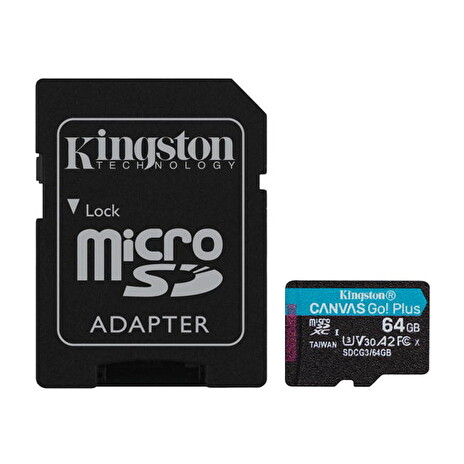 KINGSTON 64GB microSDHC Canvas Go! Plus 170R/100W U3 UHS-I V30 Card + SD Adapter