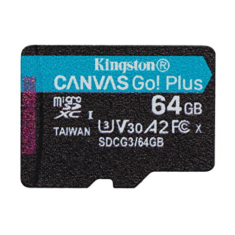 KINGSTON 64GB microSDHC Canvas Go! PLus 170R/100W U3 UHS-I V30 Card bez adapteru