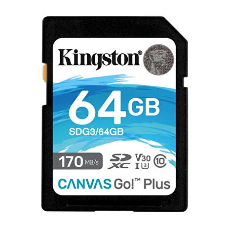 KINGSTON 64GB SDXC Canvas Go! Plus 170R/90W CL10 U3 V30