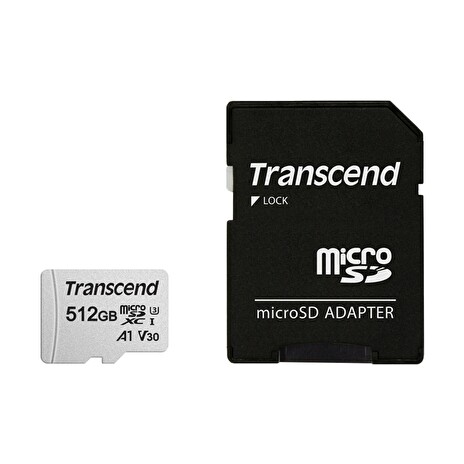 Transcend 512GB microSDXC 300S UHS-I U3 V30 A1 (Class 10) paměťová karta (s adaptérem), 95MB/s R, 40MB/s W