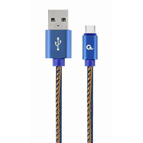 GEMBIRD CABLEXPERT Kabel USB 2.0 AM na Type-C kabel (AM/CM), 1m, opletený, jeans, blister, PREMIUM QUALITY