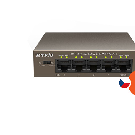 Tenda TEF1105P-4-63W - PoE AT Switch 63Watt, 5xRJ45 Switch s 4xPoE 802.3at, 10/100Mbps,Kov