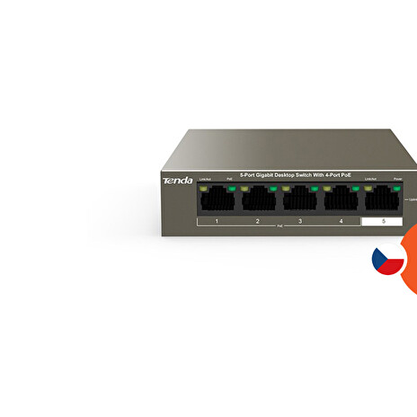 Tenda TEG1105P-4-63W - PoE AT Switch 63Watt, 5xRJ45 GLAN, Switch s 4xPoE 802.3at, 10/100/1000 Mbps,Kov