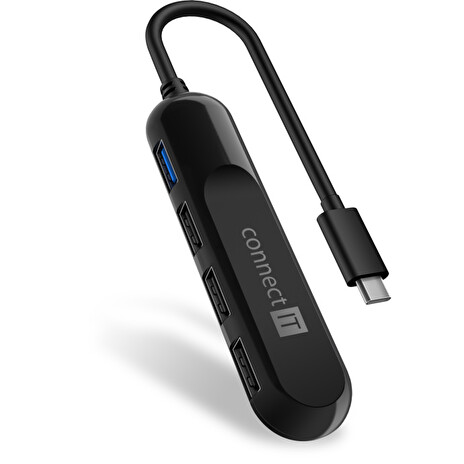 CONNECT IT USB-C hub USB 3.0, 4 porty, externí, ČERNÝ