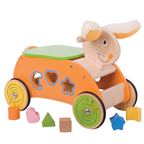 Odrážedlo Bigjigs Toys Baby Dřevěný motorický vozík zajíc