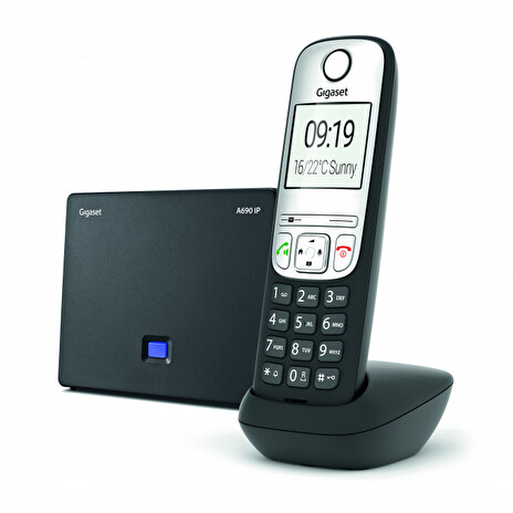 Bezdrátový IP telefon Gigaset A690IP DECT/GAP, 6 SIP účtů, 1x PSTN, až 3 hovory zároveň, barva černá ROZBALENO