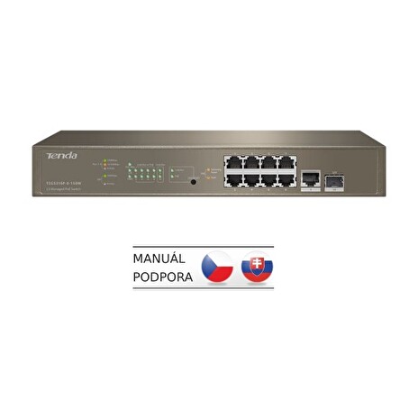 Tenda TEG5310P-8-150W Gigabit L3 PoE+ Switch 130W, 8x 1Gb/s PoE+, 2x RJ45/SFP, STP, IGMP, VLAN, Rack