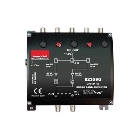 Anténní zesilovač Emme Esse 82359G, domovní, 1xDAB G30dB, 2xUHF G40dB, filtr 5G, U115/123dBμV