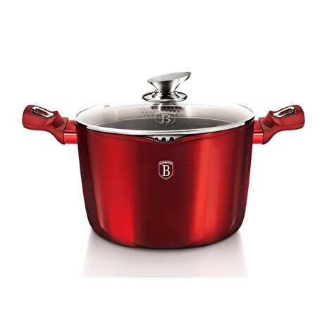 Hrnec Berlingerhaus s mramorovým povrchem a poklicí s výlevkou 24 cm Burgundy Metallic Line BH-1531