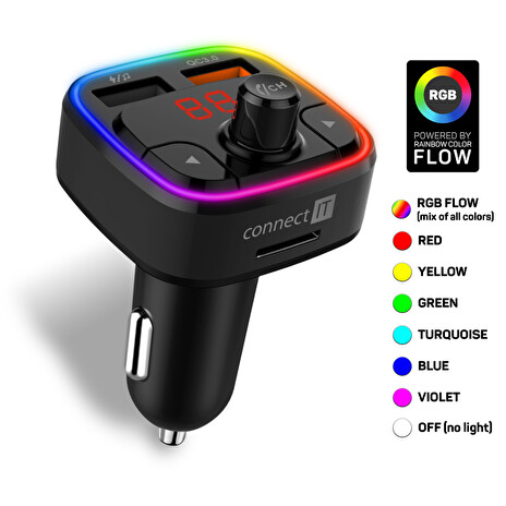 CONNECT IT CarRGB Bezdrátový FM transmitter, 2xUSB+MicroSD, ČERNÝ
