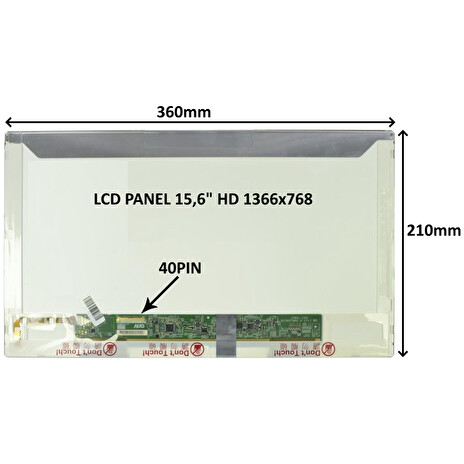 LCD PANEL 15,6" HD 1366x768 40PIN MATNÝ / ŠROUBOVÁNÍ Z BOKŮ