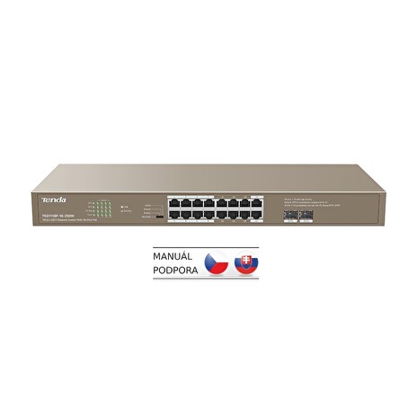 Tenda TEG1118P-16-250W PoE AT Gigabit switch 16x 1Gb/s PoE 802.3af/at + 2x SFP 1Gb/s, PoE+ 230W,Rack