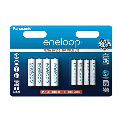 Baterie AAA (R03) + AA (R6) nabíjecí 1,2V/750mAh/1900mAh Eneloop PANASONIC 8ks sada